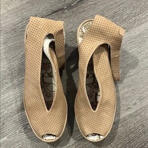 Fly London Beige Perforated Mules